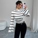 Women's Striped Knit Top - Stand Collar Long Sleeve Casual Shirt (Breathable Cotton, Spring Summer Essential, Comfort Fit)_ecoleips.com