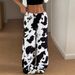 Women's Cow Print Fleece Pants – Winter High-Waisted Loungewear (M-XXL, Polyester, Black & White)_ecoleips.com