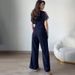 Women's Clothing Spring New Solid Color Short Sleeve V Neck Zipper Slim Jumpsuit_ecoleips.com