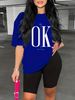 Summer Women's Casual Fashion It's OK Don't Worry Letter Printed Loose T-shirt Shorts Two-piece Sportswear Suitable For Daily Wear-133_ecoleips.com