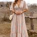Women's Bohemian Style Maxi Dress V Neck Ruffle Sleeve Spring Summer Vacation Casual Fashion Clothing_ecoleips.com