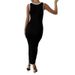 Women's Clothing Vest Dress Contrast Color Single Row Multi Button Slit Long Knitted Dress_ecoleips.com