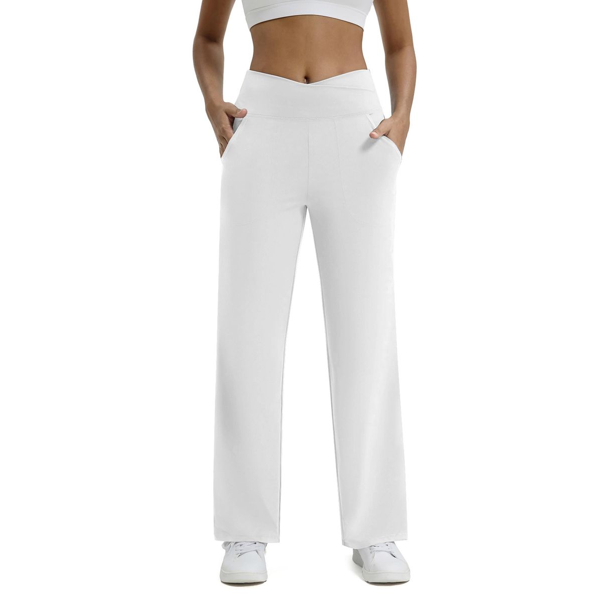 K Naked Feeling V Waist Cross Wide Leg Pants With Pockets Fitness Sports Yoga No T Line Long Pants Casual Pants Female_ecoleips.com