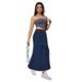 Women's Classic Denim Maxi Skirt, Stretch Washed Denim A-Line Long Skirt, Versatile Plus Size Midi Skirt_ecoleips.com