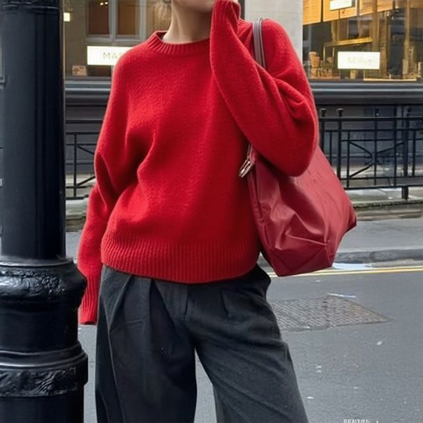 Diyun European And American Fashion Simple Style Round Neck Long Sleeve Sweater Base Knitwear Women's_ecoleips.com