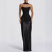 Luxury Solid Satin Strapless Waist‑Cinching Tie Sash Sexy Bodycon Long Party Dress_ecoleips.com