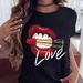 European And American Clothing, Simple Casual Colorful Lip Print Short-sleeve Women's T-shirt For Summer_ecoleips.com