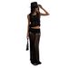Women's Clothing Summer Fashion Sexy Hot Girl Solid Color Hollow Slit Knitted Skirt Suit Sleeveless Vest + Skirt_ecoleips.com