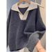 Korean Style Autumn Winter Knit Sweater Women's Loose Fit Soft Pullover Color Block Casual Tops_ecoleips.com