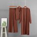 Women's Casual Three Piece Set Loose Fitting mid Length Knitted Cardigan Cardigan Vest Straight Leg Pants_ecoleips.com