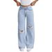 European And American Cross-border 2025 Summer New Loose Women's Washed Wide-leg Jeans With Bow Embroidery_ecoleips.com