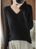 K V-neck Loose Knit Sweater For Women's New Style, Versatile Sweater For Outerwear, Solid Color Long Sleeved Thin Style, Stylish Top_ecoleips.com