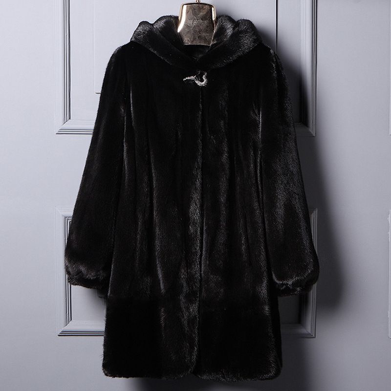 Women's Clothing Faux Fur Longline Coat – Oversized Hooded Jacket With Luxe Mink-Like Texture (Black, S-9XL)_ecoleips.com