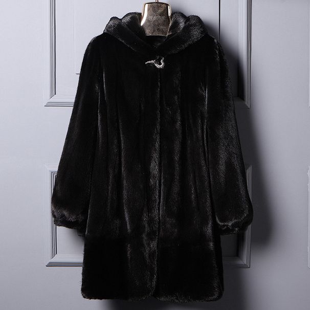 Women's Clothing Faux Fur Longline Coat – Oversized Hooded Jacket With Luxe Mink-Like Texture (Black, S-9XL)_ecoleips.com