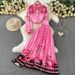 Women’S Printed Long-Sleeve Blouse & High-Waisted Pleated Skirt Set – Elegant Office Wear (One Size, 5 Colors)_ecoleips.com