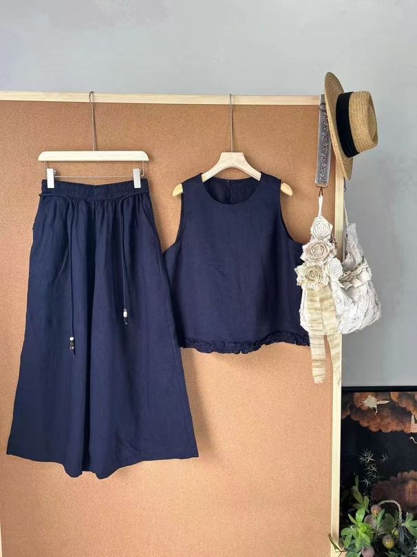 Women's Clothing Summer New Arrivals Artistic All Match Loose Casual Lace Sleeveless Linen Sleeveless Vest Wide Leg Pants Women_ecoleips.com