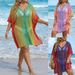 Plus Size Women's Beach Vacation Cover Up Gradient Color Hollowed Out Machine Knitted Loose Casual Bikini Dress_ecoleips.com
