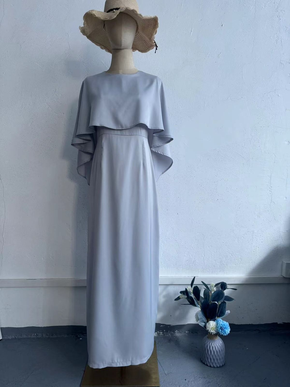 Women's Clothing New Solid Color Satin Bat Shawl Temperament Waist Long Sleeve Dress_ecoleips.com