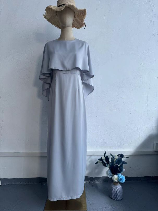 Women's Clothing New Solid Color Satin Bat Shawl Temperament Waist Long Sleeve Dress_ecoleips.com