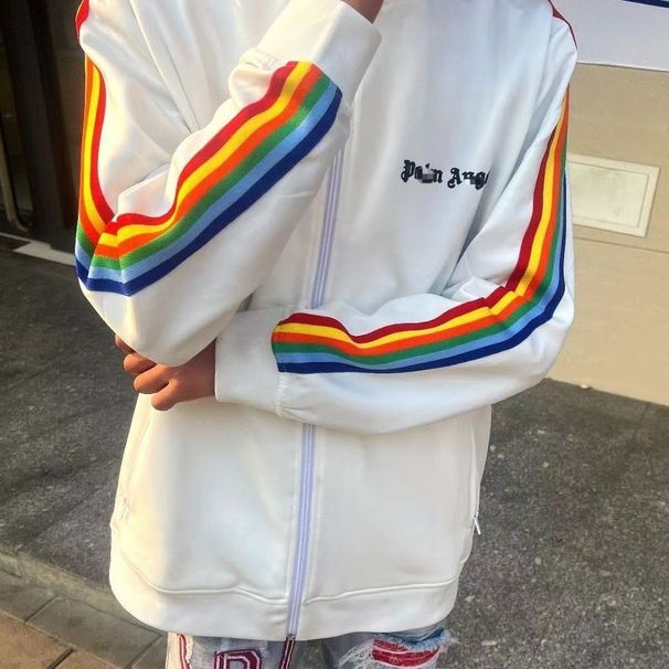 Autumn New Rainbow Light Luxury Unisex Internet Celebrity Couple Sweatshirt Zipper Cardigan Student Angel Jacket_ecoleips.com