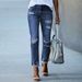 Women's Slim Fit Ripped Straight Leg Jeans – Distressed White Denim Pants With Stretch Comfort_ecoleips.com
