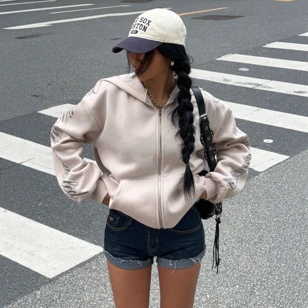 ANS Women's College Style Long Sleeve Cardigan Sweatshirt Jacket Loose Top Trendy Streetwear For Autumn Couple_ecoleips.com