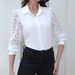 Elegant Long Sleeve Lace Blouse For Women – Stylish Office & Casual Button-Up Shirt With Floral Collar (White/Black, S-Xxl)_ecoleips.com