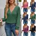 Women's Clothing Multi Layered V Neck Solid Color T Shirt_ecoleips.com