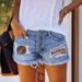 2025 European And American Trendy Buttoned Printed Patchwork Denim Shorts For Women, Cross-Border Foreign Trade, Ripped_ecoleips.com