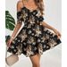 Summer New European And American Style Black Elegant Printed Off-shoulder Ruffled Short-sleeve Dress_ecoleips.com