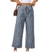 Women's High-Waisted Stripe Wide-Leg Trousers 2024 Summer Casual Ankle Pants - Comfortable Linen-Like Fabric For Daily Wear_ecoleips.com