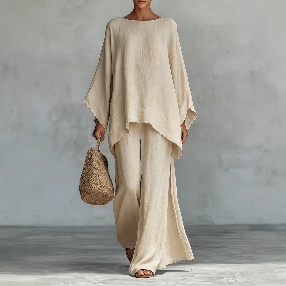 Women's Linen Blend Shirt And Wide Leg Pants Set - Casual Fashion mid Waist Full Length Summer Spring/Autumn Suit_ecoleips.com