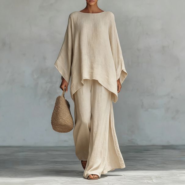 Women's Linen Blend Shirt And Wide Leg Pants Set - Casual Fashion mid Waist Full Length Summer Spring/Autumn Suit_ecoleips.com