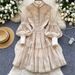 Elegant French Court-Style Lantern Sleeve Dress With Embroidered Lace Details – A-Line High Waist Flowy Maxi Dress For Women_ecoleips.com