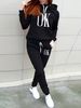 Women's Autumn And Winter Casual Fashion OK Letter Pattern Printed Thick Velvet Warm Hooded Sweatshirt+sweatpants Set-689_ecoleips.com