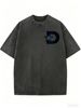 Washed Distressed Oversized Women T-Shirt Gradient Blue Star D Initial Chest Print Loose Fit Short Sleeve Daily Casual Basic Tee_ecoleips.com