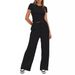Women's Casual Lounge Set - High-Waisted Wide Leg Pants & Ruffle Sleeve Top, Stretchy Polyester Comfort Outfit In 12 Colors (XS-XXL)_ecoleips.com