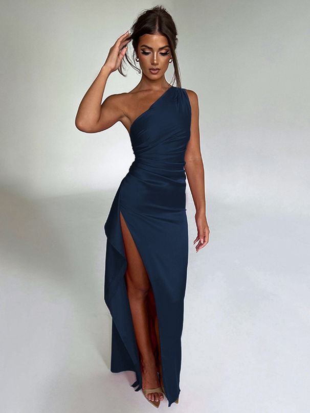 Women's Clothing Summer New Design Temperament Sexy Slim Shoulder Slit Satin Dress Female_ecoleips.com