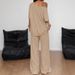 Women's Casual Solid Color Sports Two Piece Loose Trousers American Style Slanted Collar Wide Leg Pants Suit For Spring Autumn_ecoleips.com
