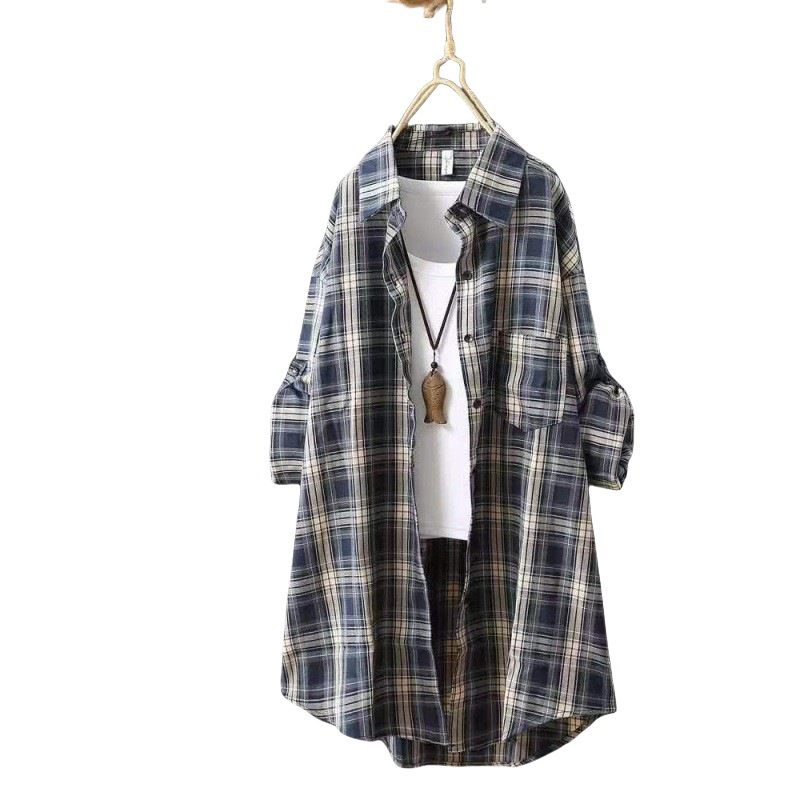 Lattice-Patterned Shirt For Women, Suitable For Both Spring And Autumn Seasons. This Versatile Long-Sleeved Blouse Can B_ecoleips.com