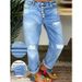 "Plus Size High Waist Stretch Ripped Jeans For Women - Trendy Streetwear With Multi-Button Detail & Comfort Fit"_ecoleips.com