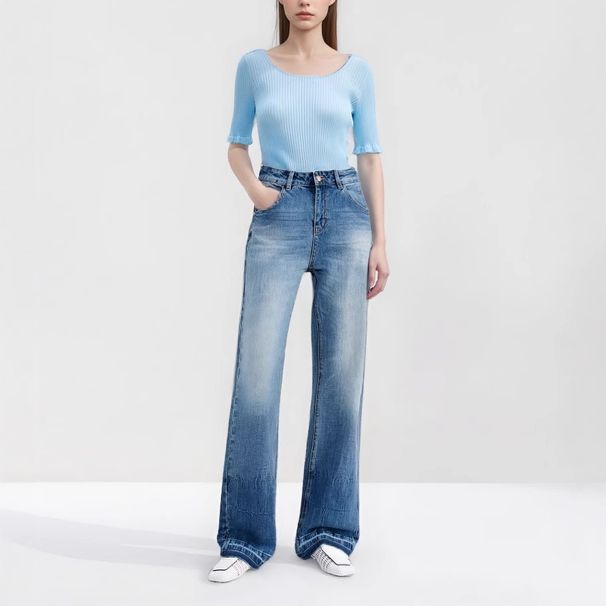 Blue Washed Wide-Leg Jeans For Women 2026 Spring New High-Waisted Loose American Retro Casual Trousers_ecoleips.com