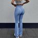 Women's Micro-flare Street Style, Solid Color, Zipper Flare, Light Blue, High Waist, Slim Fit Jeans, Cross-border_ecoleips.com