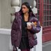 Women's Winter Puffer Jacket - Zip Front Quilted Coat With Adjustable Waist New Shirt Burgundy Zipper Waist Cotton Jacket Cotton Jacket_ecoleips.com