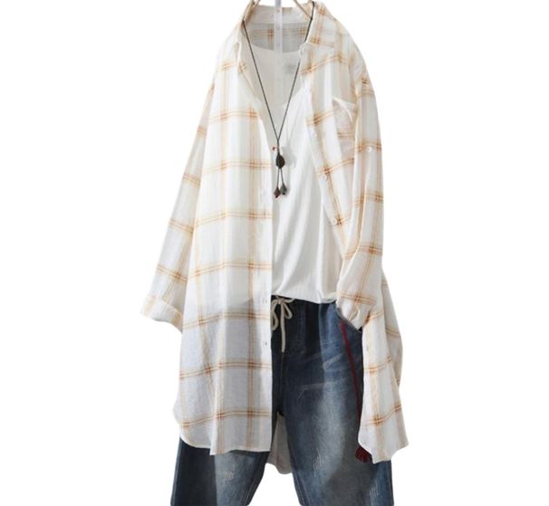Women's Mid-Length Grid-Print Chiffon Shirt With Sun-Protective Jacket, Thin And Loose-Fitting Long-Sleeved Summer Outfi_ecoleips.com