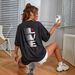 Women's Casual Black T-Shirt round Neck Short Sleeve Loose Fit Sports Top with Letter Print Back European American Style Summer_ecoleips.com