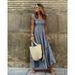Women's Clothing Summer Temperament Collage Plaid Suspenders Elastic Large Swing Dress_ecoleips.com