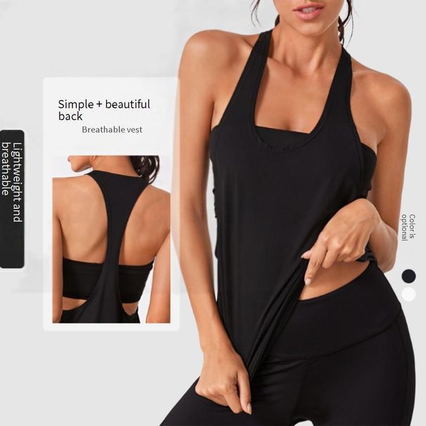 Women's Clothing Sports Blouse Fitness Sports Vest T-shaped Quick-drying Slim Sleeveless Running Sports Vest Blouse_ecoleips.com
