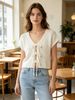 Loose Hollow Out Soft Breathable Knit Short Sleeve Cardigan_ecoleips.com