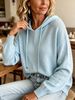 Light Blue Drawstring Hood Pit Rib Knit Hoodie, Loose Lightweight Breathable Soft Skin-touch Long Sleeve Pocket Pullover_ecoleips.com